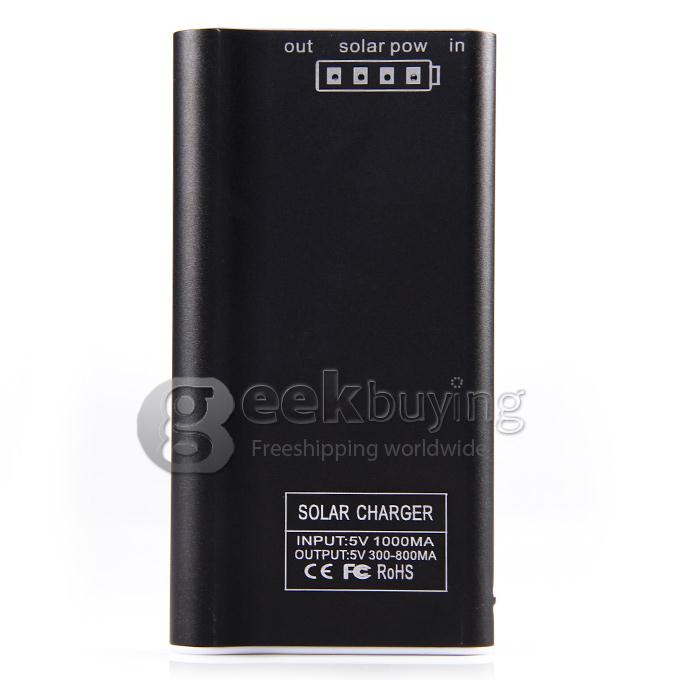Portable 2600mAh USB Solar Panel Battery Charger Power Bank with LED Light for Mobile Cell Phones Device - Black
