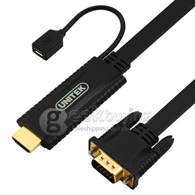 UNITEK Y-5303 HDMI Female to VGA Female Flat Cable Converter Support 1080P with Micro USB Female Port - Black