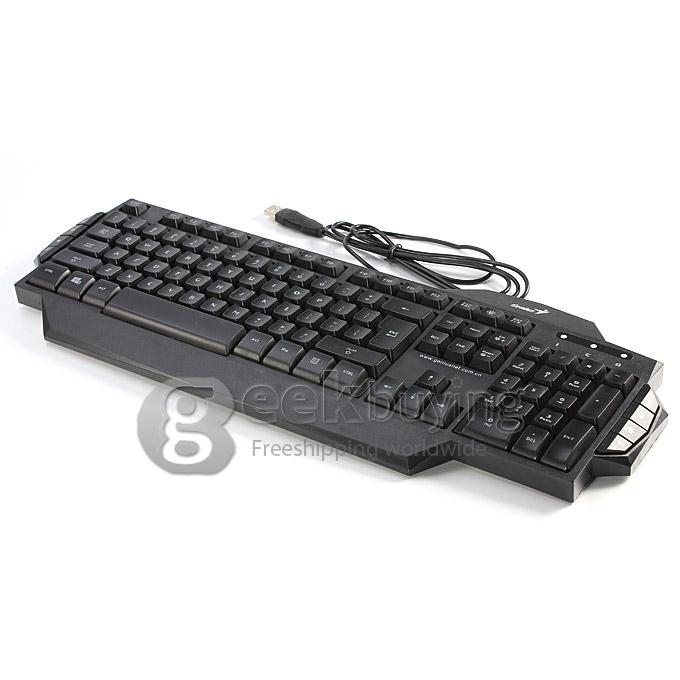 Genius K7 USB Wired Blue/Red LED Backlit 104-Key Keyboard with 8 Multi-media Hotkeys - Black
