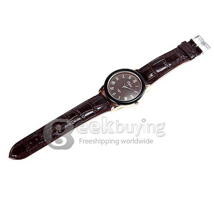 Dalas 6268 Women's Roman Numerals Crocodile Pattern Leather Strap Analog Quartz Wrist Watch - Brown