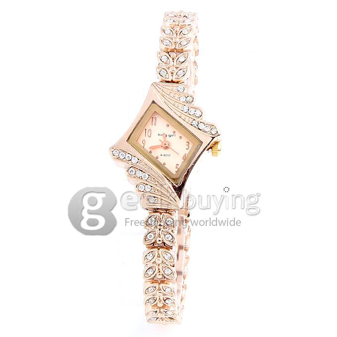 King-girl A-9097 Women's Diamante Dial Alloy Band Analog Quartz Wrist Watch - Rose Gold