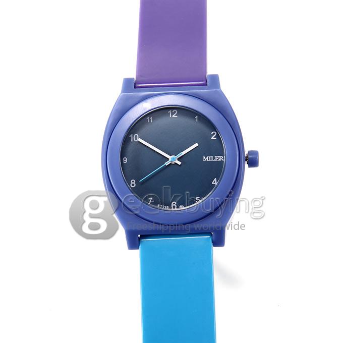 MILER A1238 Children Fashion Colorful Silicone Band Quartz Analog Sport Wrist Watch - Blue & Purple