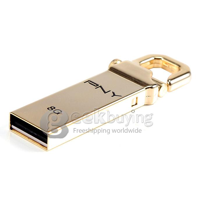 PNY Gold Hook 8GB USB 2.0 Steel Flash Drive U Disk Memory Stick USB Drive - Gold