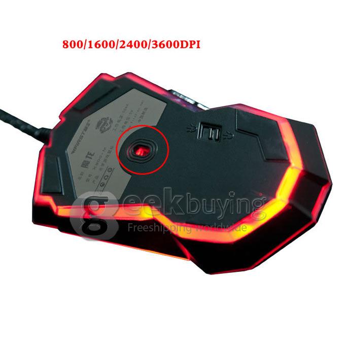 WFIRST X900-M Tarrasque Glare 3600DPI Wired USB Optical Gaming Mouse with 4-Color Breathing Light for DOTA PC