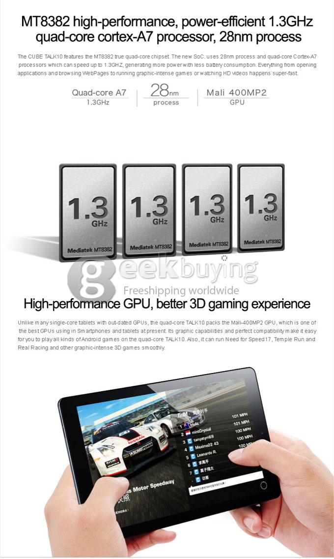 CUBE TALK10 U31GT MTK8382 Quad Core 10.1 Inch Tablet PC Android 4.4 OS IPS 1280*800 1GB RAM 16GB ROM 3G BT GPS - Blue