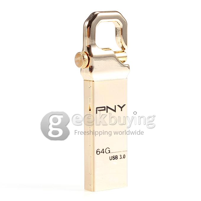 PNY Gold Hook 64GB USB 3.0 Steel Flash Drive U Disk Memory Stick USB Drive - Gold
