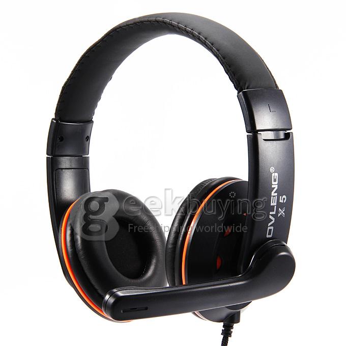 OVLENG X5 Over-Ear 3.5mm Powerful Bass Stereo Headphone Headset Earphone with Mic for PC - Orange