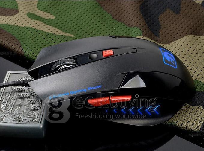 XinMeng XM-M398 Wired 800 / 1600 / 2000DPI USB Gaming Optical Mouse with Blue Backlit - Black