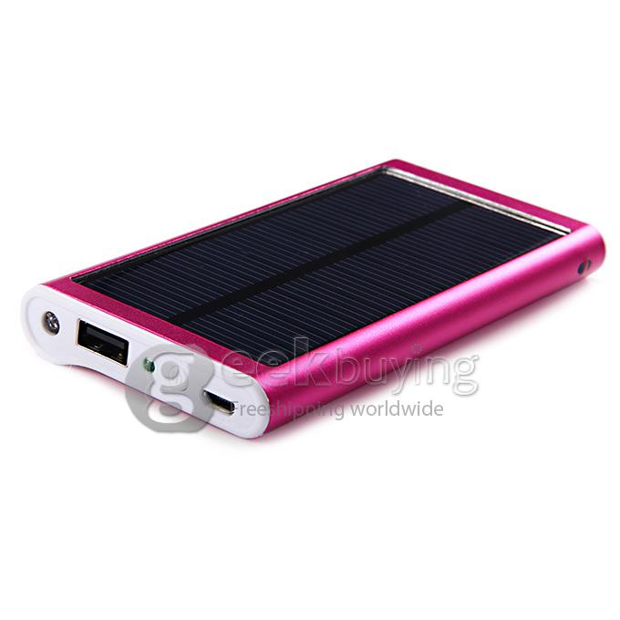 Portable 2600mAh USB Solar Panel Battery Charger Power Bank with LED Light for Mobile Cell Phones Device - Rose Red