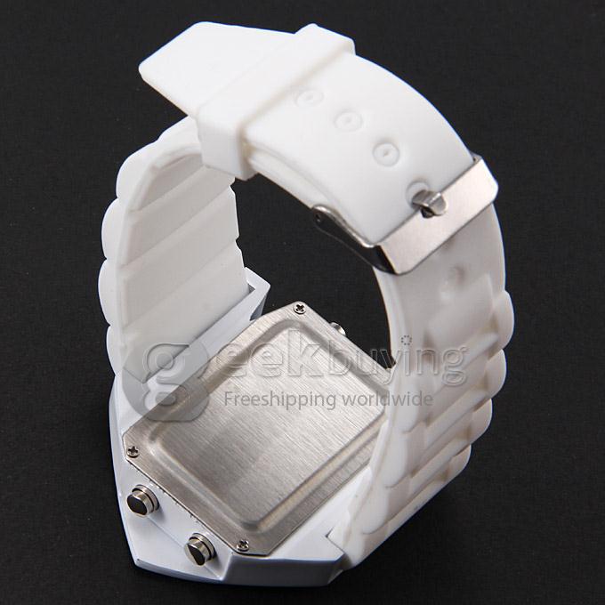 Stealth Aircraft Style LED Silicone Strap Digital Quartz Sport Wrist Watch for Man - White