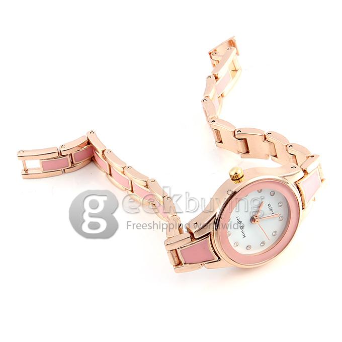 King-girl 9239 Women's Rhinestone Round Dial Alloy Band Analog Quartz Bracelet Watch - Pink