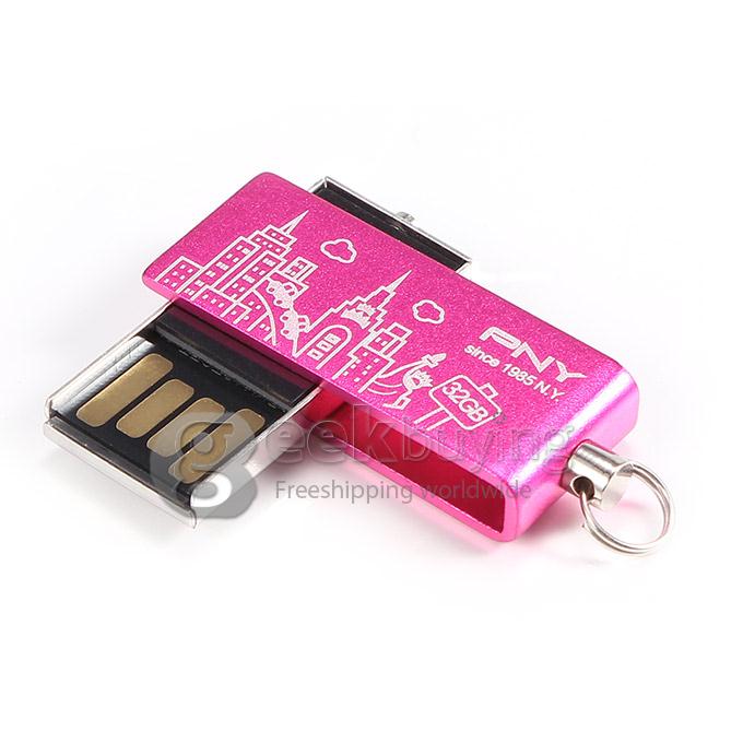PNY Lovely Attache Rotatable USB 2.0 32GB Flash Drive U Disk Memory Stick USB Drive - Pink