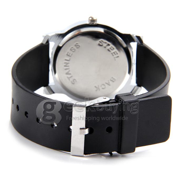 JW A-5707 Couple's Simple Fashion Black Dial PU Strap Analog Quartz Watch with Diamond for Man - Black