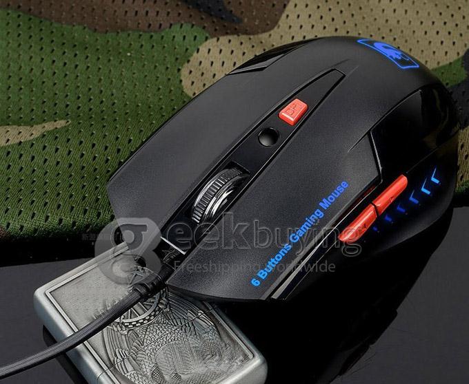 XinMeng XM-M398 Wired 800 / 1600 / 2000DPI USB Gaming Optical Mouse with Blue Backlit - Black