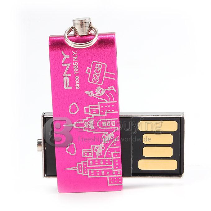 PNY Lovely Attache Rotatable USB 2.0 32GB Flash Drive U Disk Memory Stick USB Drive - Pink