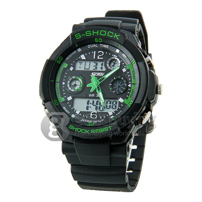 SKMEi 0931 Unisex Fashion LED PU Strap Analog-Digital Water Resistant Quartz Sport Watch - Green
