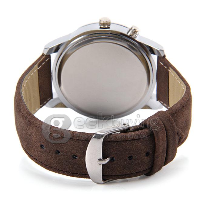 MILER A87 Unisex Fashion Black Case Leather Strap Analog Quartz Wrist Watch - Brown