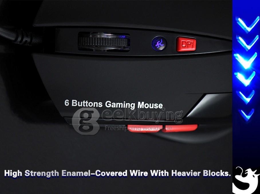 XinMeng XM-M398 Wired 800 / 1600 / 2000DPI USB Gaming Optical Mouse with Blue Backlit - Black