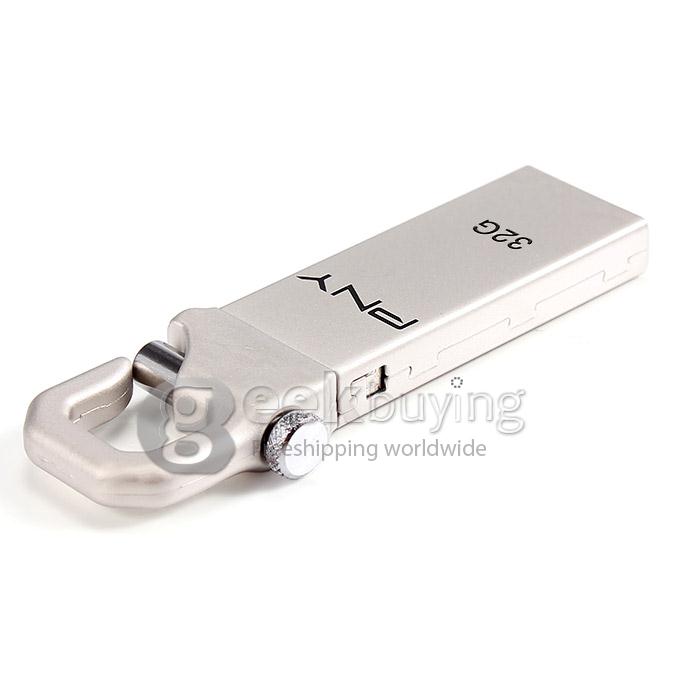 PNY Hook 32GB USB 2.0 Steel Flash Drive U Disk Memory Stick USB Drive - Silver