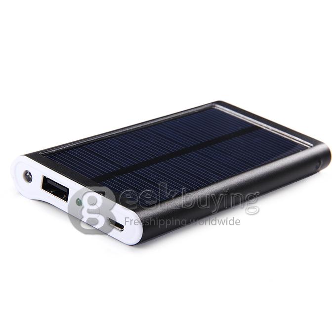Portable 2600mAh USB Solar Panel Battery Charger Power Bank with LED Light for Mobile Cell Phones Device - Black