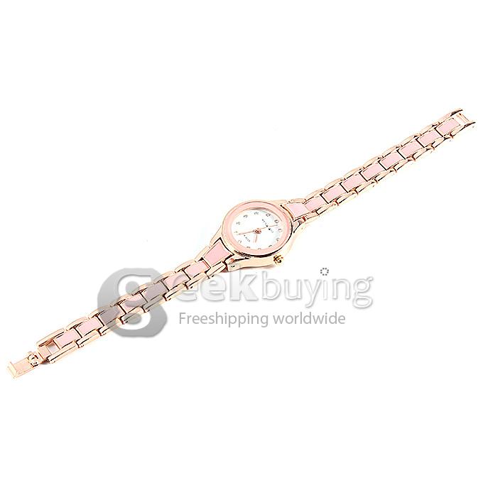 King-girl 9239 Women's Rhinestone Round Dial Alloy Band Analog Quartz Bracelet Watch - Pink