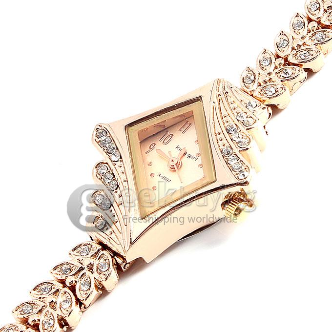King-girl A-9097 Women's Diamante Dial Alloy Band Analog Quartz Wrist Watch - Rose Gold