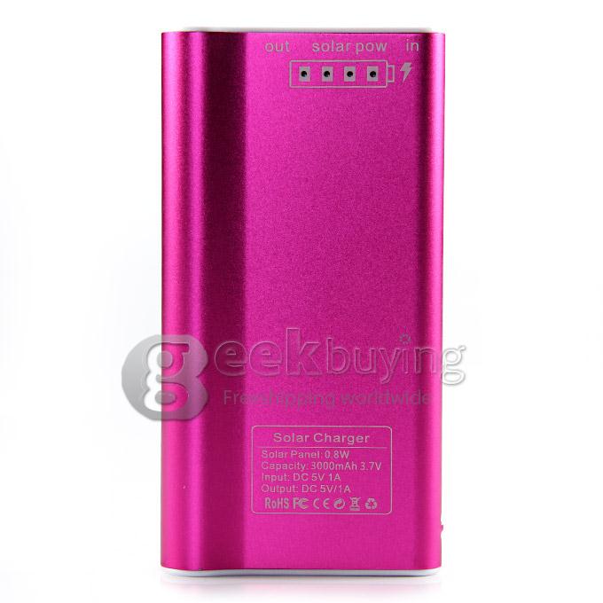 Portable 2600mAh USB Solar Panel Battery Charger Power Bank with LED Light for Mobile Cell Phones Device - Rose Red