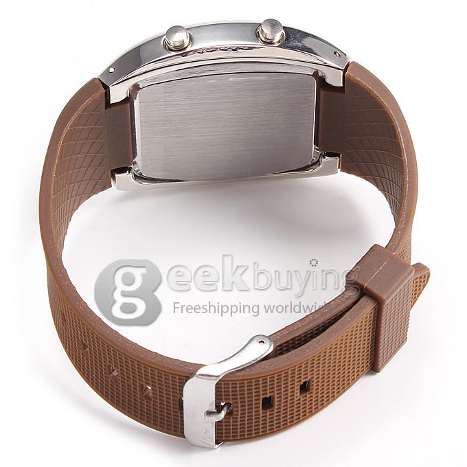 Unisex Automobile Pattern Silver Shell LED PU Strap Digital Quartz Wrist Watch - Brown