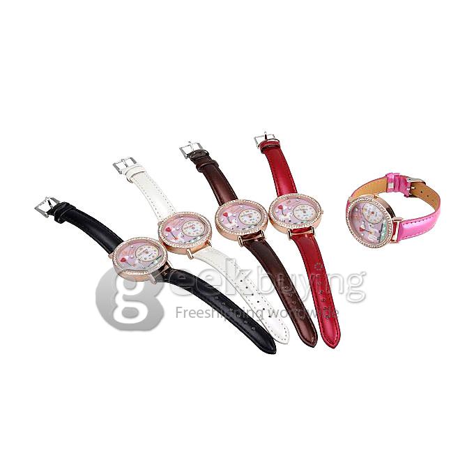 GOGOey1921 Women's Fashion 3D Pony Leather Strap Analog Quartz Watch with Diamond - Black