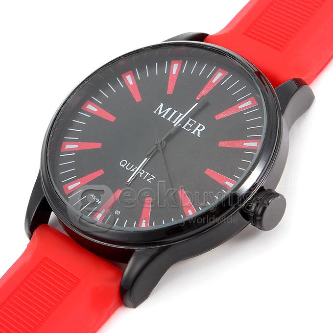 MILER A5039 Unisex Fashion Colorful Silicone Band Quartz Analog Sport Wrist Watch - Red