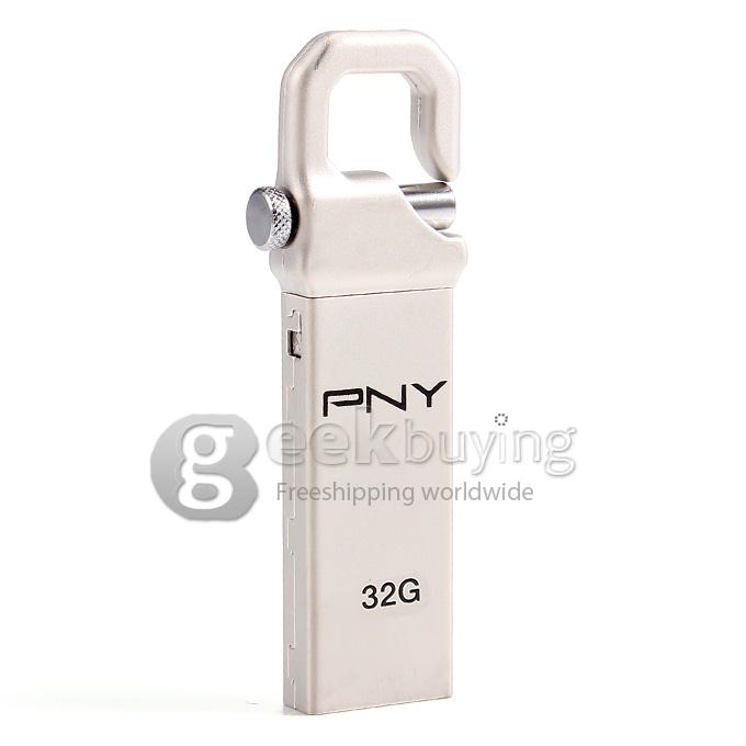 PNY Hook 32GB USB 2.0 Steel Flash Drive U Disk Memory Stick USB Drive - Silver