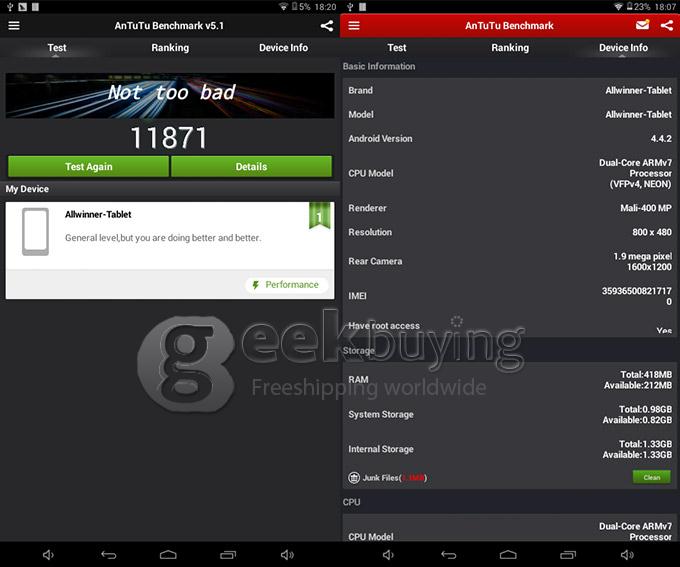 Q89 Allwinner A23 7 Inch Tablet PC Android 4.4 OS 4GB ROM Dual Cameras with Flash Big Horn - Black