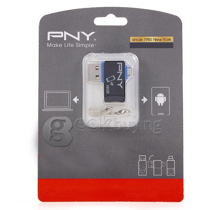 PNY OU1 Smart Phone 16GB USB 2.0 + OTG Micro USB Flash Drive U Disk for Android Phone Tablet PC - Black + Blue