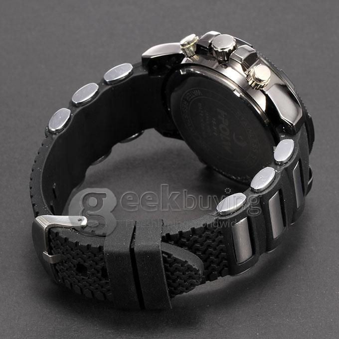 Hpolw FS-818 Men's Fashion LED Stainless Steel Analog-Digital Quartz Sport Wrist Watch - Black