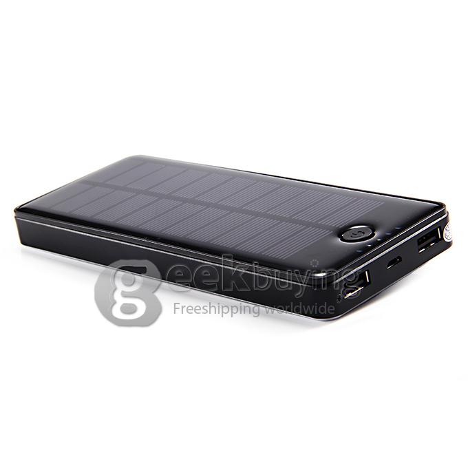 Dual USB High Capacity 15000mAh Mobile Solar Battery Charger Power Bank for Phone Tablet Camera Device - Black