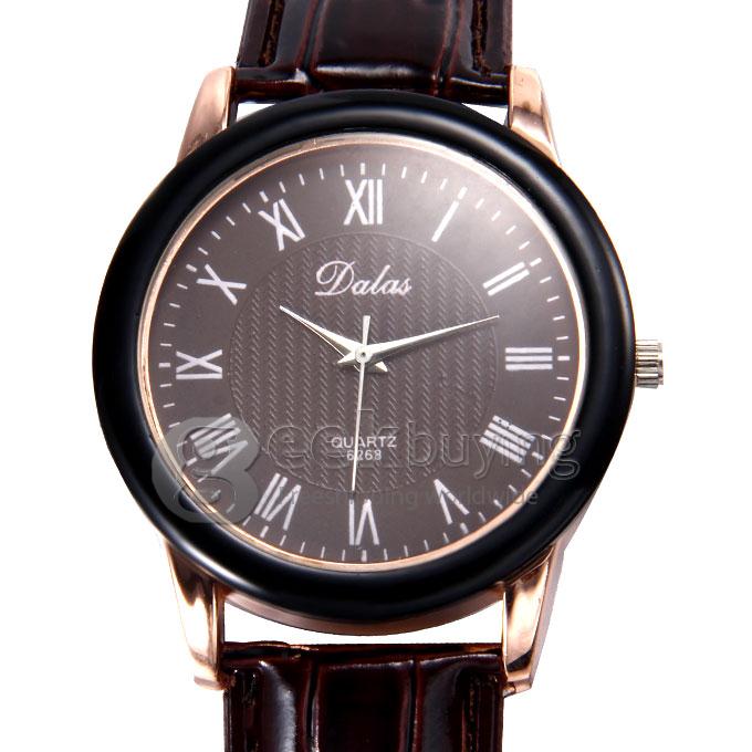 Dalas 6268 Women's Roman Numerals Crocodile Pattern Leather Strap Analog Quartz Wrist Watch - Brown