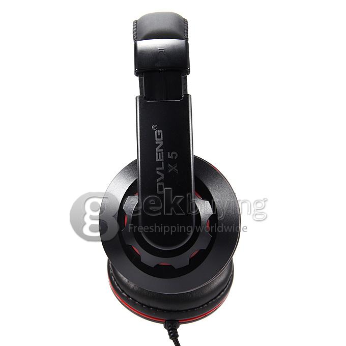 OVLENG X5 Over-Ear 3.5mm Powerful Bass Stereo Headphone Headset Earphone with Mic for PC - Red