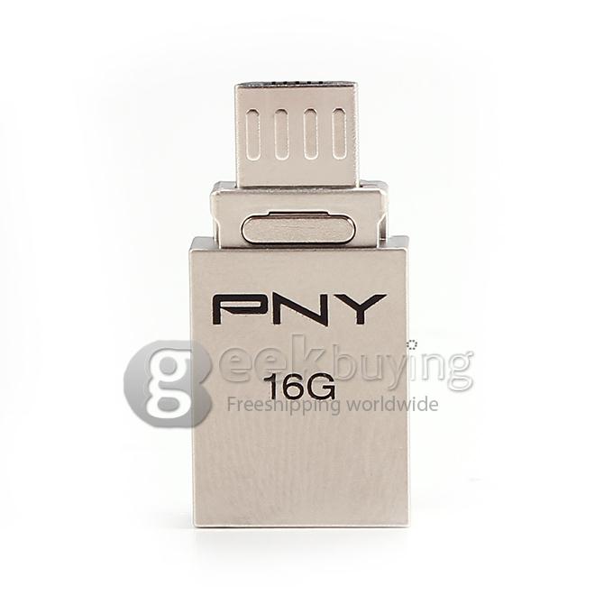 PNY OU2 Smart Phone 16GB USB 2.0 + OTG Micro USB Flash Drive U Disk for Android Phone Tablet PC - Black + Silver