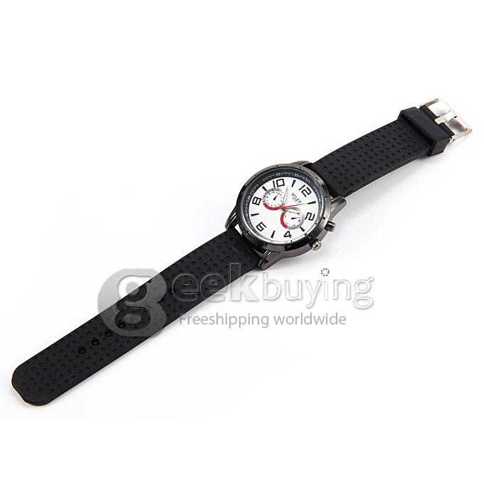 MILER A8225 White Dial Stainless Steel Rubber Strap Analog Quartz Sport Wrist Watch for Man