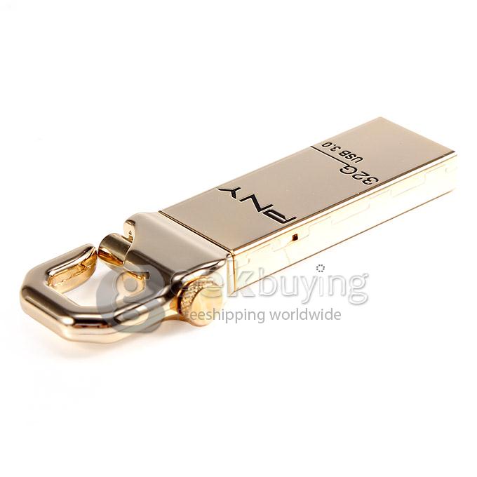 PNY Gold Hook 32GB USB 3.0 Steel Flash Drive U Disk Memory Stick USB Drive - Gold
