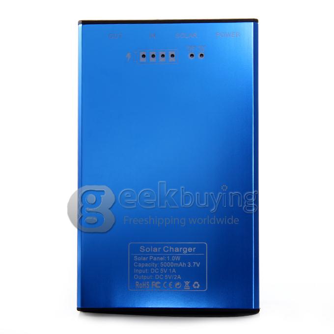 5000mAh 5V/2A Solar Charger Panel Power Bank External Battery for Cell Phone Mobile Device - Blue
