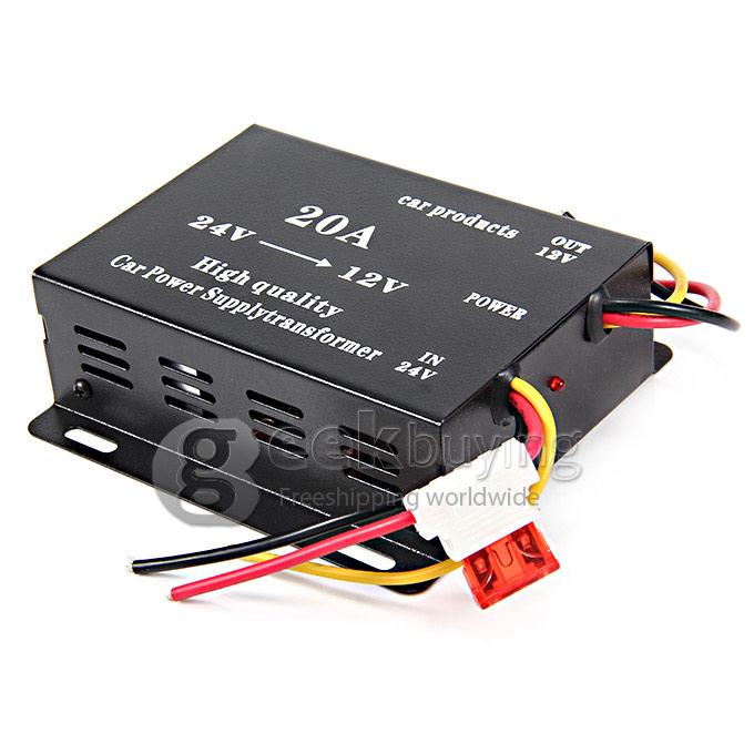 Universal DC 24V to 12V 20A Car Power Converter Supply Transformer - Black