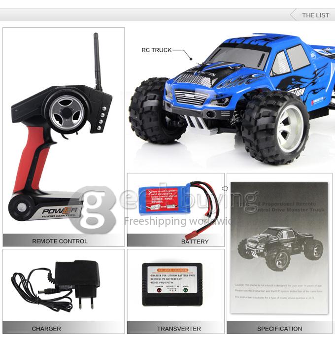 Wltoys A979 4WD High Speed RC Car 1:18 2.4Gh Electric Outdoor Fun Remote Control Toys with 2.4Ghz Transmitter - Blue