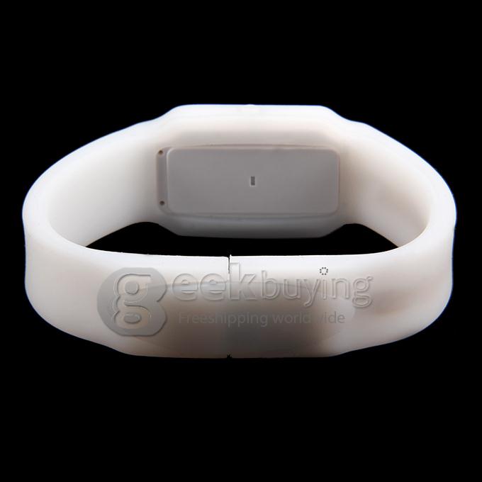 Unisex Cube LED Silicone Strap Digital Quartz Sport Wrist Watch + USB Flash Drive with TF Card Slot - White