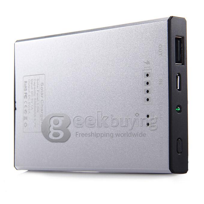 5000mAh 5V/2A Solar Charger Panel Power Bank External Battery for Cell Phone Mobile Device - Siver