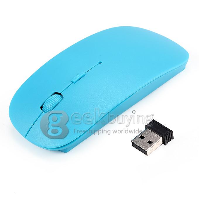 Ultra Slim Wireless USB 2.4GHz Optical Mouse Mice 800 / 1600 DPI Support Mac OS/Windows - Light Blue
