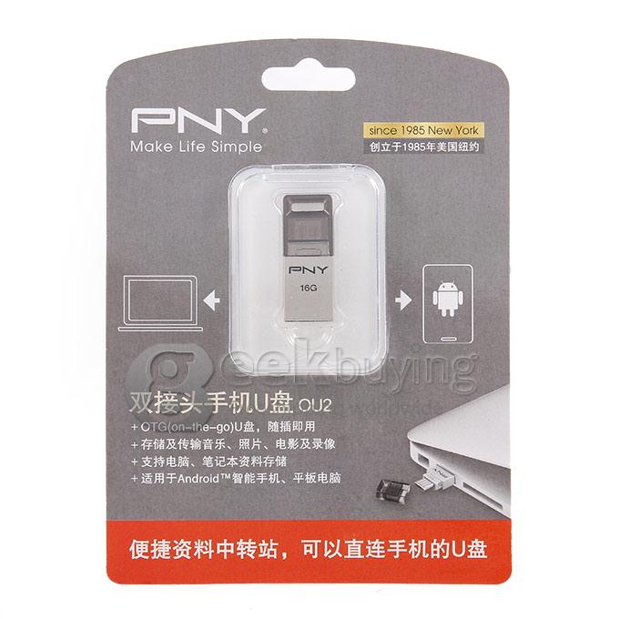 PNY OU2 Smart Phone 16GB USB 2.0 + OTG Micro USB Flash Drive U Disk for Android Phone Tablet PC - Black + Silver
