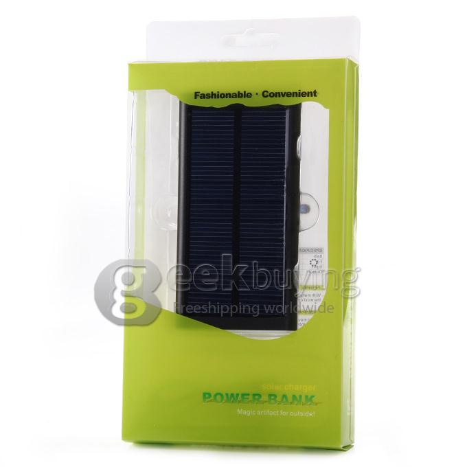 Portable 2600mAh USB Solar Panel Battery Charger Power Bank with LED Light for Mobile Cell Phones Device - Black