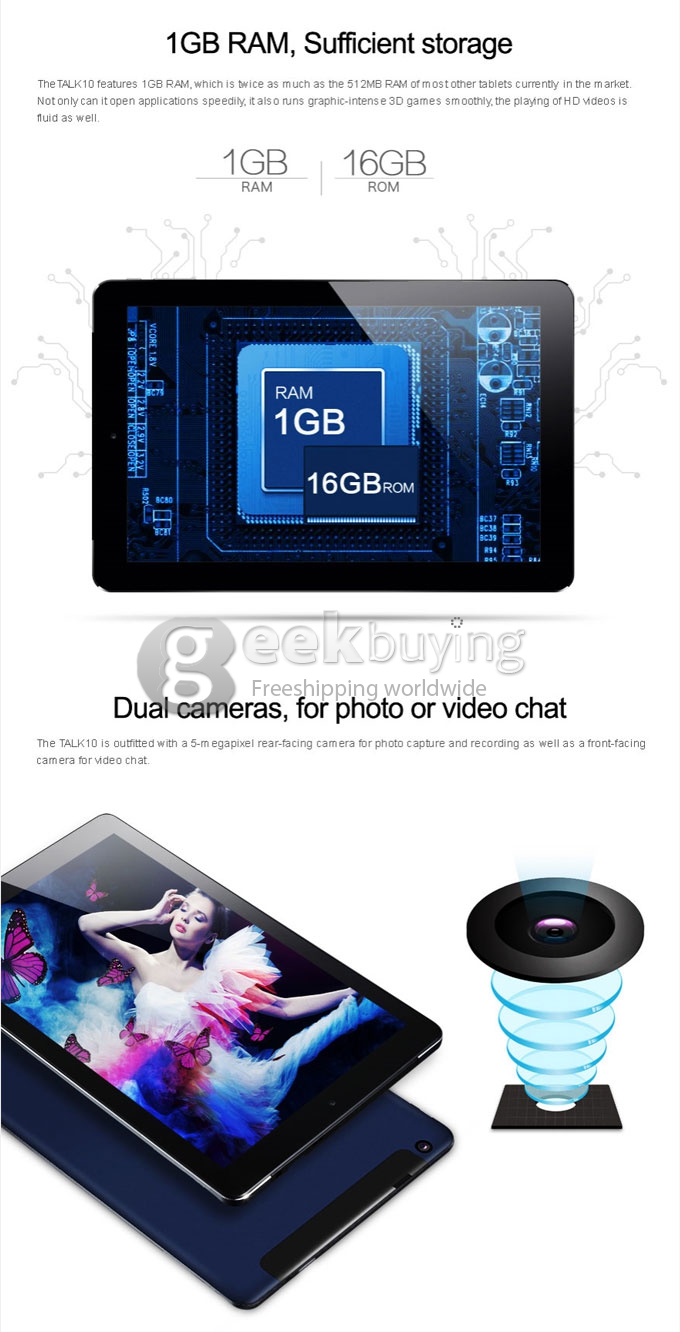 CUBE TALK10 U31GT MTK8382 Quad Core 10.1 Inch Tablet PC Android 4.4 OS IPS 1280*800 1GB RAM 16GB ROM 3G BT GPS - Blue