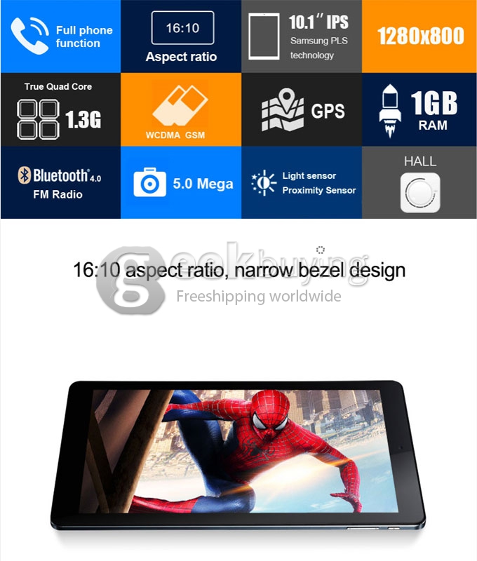 CUBE TALK10 U31GT MTK8382 Quad Core 10.1 Inch Tablet PC Android 4.4 OS IPS 1280*800 1GB RAM 16GB ROM 3G BT GPS - Blue